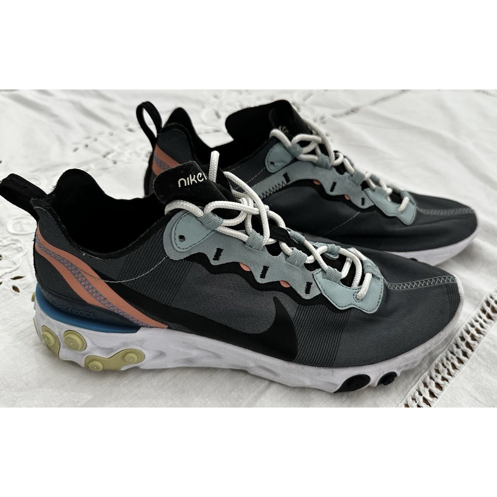 Nike React Element 55 Mens Size 8 Ocean Cube Running Shoes Sneakers Gray